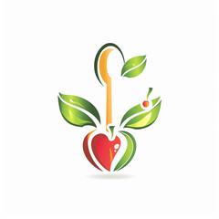 healthy food logo design with spoon and leaf elements, isolated on white background