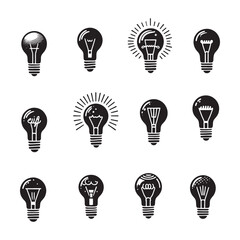 light bulb set on white background. light bulb silhouettes 