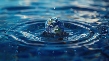 A Globe of Earth drop of water, World water day concept 