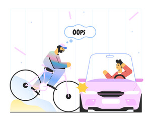 Cyclist hitting a car and causing road accident