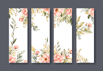 Beautiful wedding invitation set with green leaves and flowers, gold and floral frame 