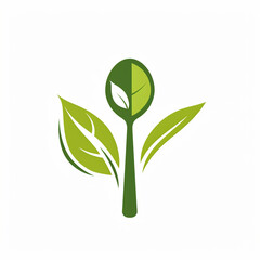 healthy food logo design with spoon and leaf elements, isolated on white background