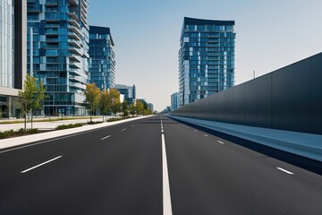Empty Asphalt Road Against Modern City Skyline