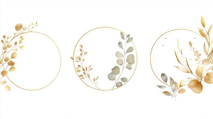 Elegant Botanical Gold Wedding Frames with Eucalyptus and Glitter Accents