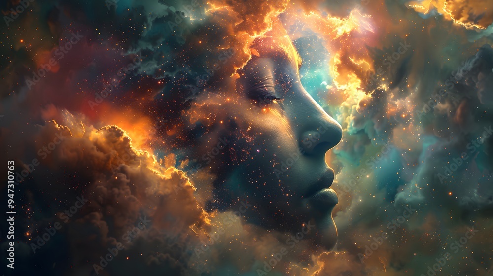 Canvas Prints Woman's Face in a Cosmic Cloud.