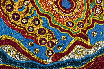 Vibrant Australian Aboriginal Dot Art Depicting Dreamtime Sky Stories