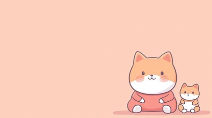 Fototapeta premium Cute Cartoon Cat Couple Sitting Together on Pink Background