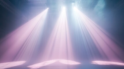 Obraz premium Three Light Beams Illuminating a Smoky Stage