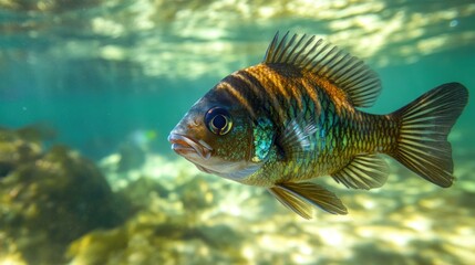 Fototapeta premium A close-up of a fish swimming in clear water