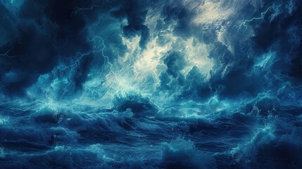 Obraz premium Lightning cuts through the abstract night sky. Dark clouds churn, signaling the storm's presence.