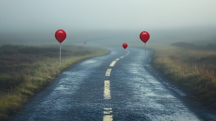 Conceptual image of a winding road with mile markers representing the journey towards goals and personal growth  The image symbolizes the progress development