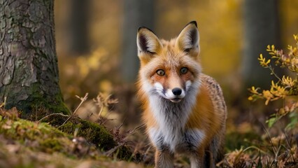 Naklejka premium An adorable fox in the woods