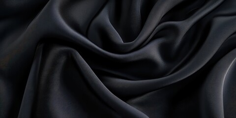 Obraz premium Closeup of rippled black satin fabric texture background. Luxurious background design 
