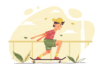Boy Skateboarding in Park Vector Illustration