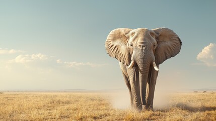 Obraz premium African Elephant Walking Through Savanna Grassland