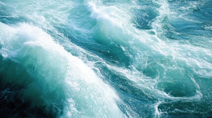 A close-up of the water at Niagara Falls, showing the swirling currents and rapids.