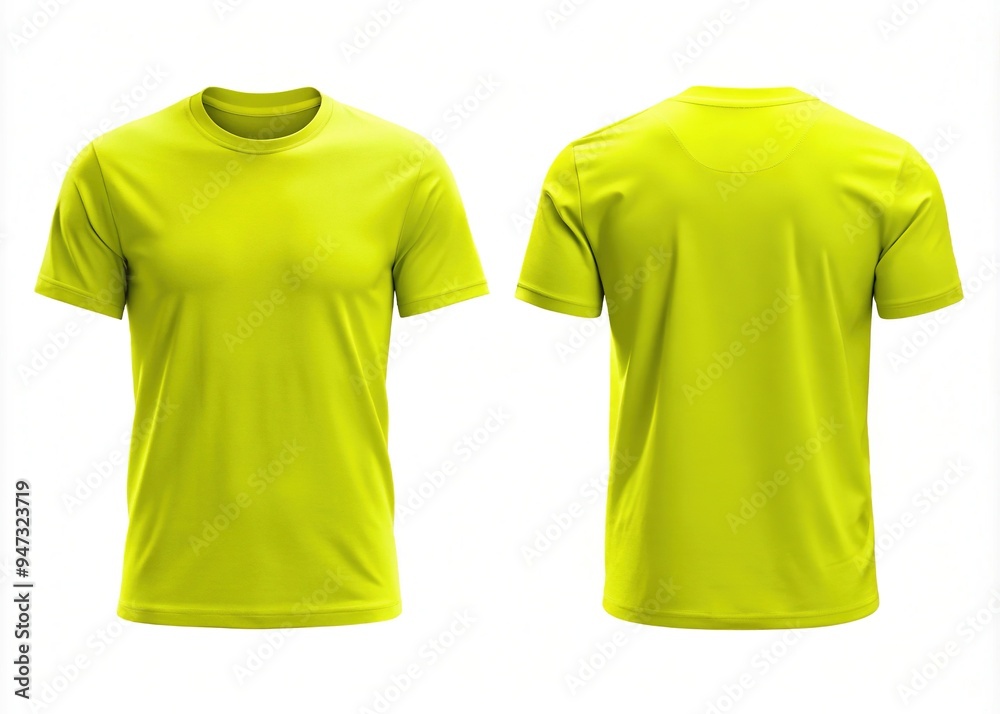 Fototapete a neon yellow classic fit round neck t-shirt isolate on a neutral background, featuring a 3d renderi