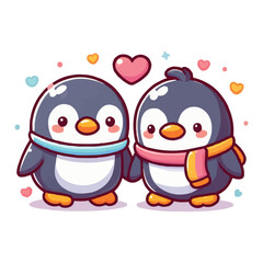 Lovers cute penguin couple colorful Vector