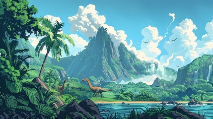 Jurassic Jungle: A Vivid 3D World of Prehistoric Dinosaurs and Volcanoes