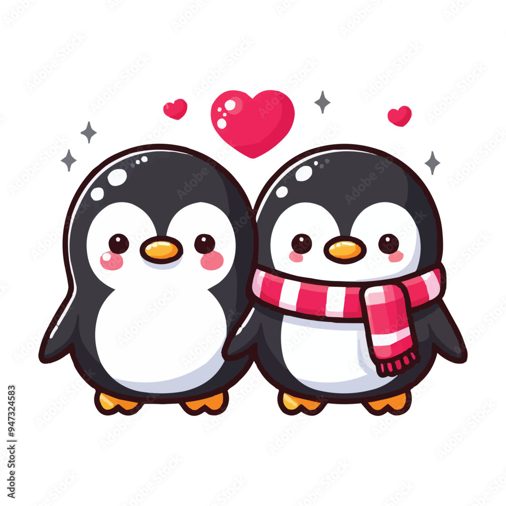 Wall mural lovers cute penguin couple colorful vector