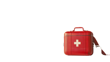 First aid box with medican equipment isolated on white background
