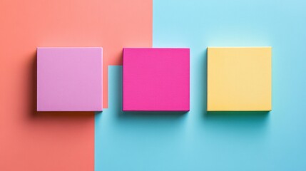 Fototapeta premium Three Colorful Squares on a Pastel Background