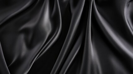Fototapeta premium Closeup of rippled black satin fabric texture background. Luxurious background design 
