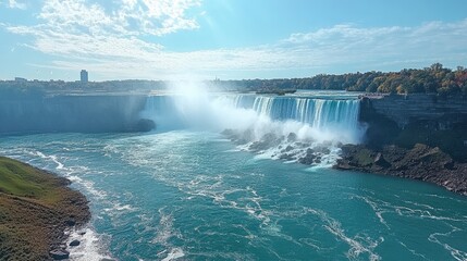 The American Falls and Bridal Veil Falls, seen from the Canadian side of Niagara Falls.