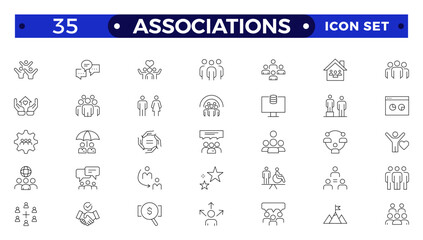 Society web icons in line style. Team, group, people, teamwork, social, association, cooperation, collection. Associations outline icon set.