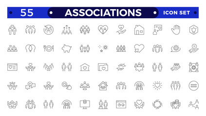 Society web icons in line style. Team, group, people, teamwork, social, association, cooperation, collection. Associations outline icon set.