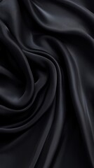 Obraz premium Closeup of rippled black satin fabric texture background. Luxurious background design 