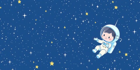 Naklejka premium Cute Astronaut Floating in Space with Stars