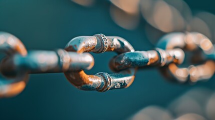 Close-up image of a rusty chain with out-of-focus background, symbolizing strength, connection, and durability.