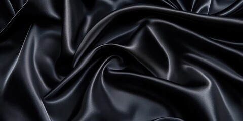 Obraz premium Closeup of rippled black satin fabric texture background. Luxurious background design 