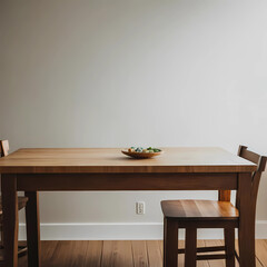 Wooden table on blurred kitchen bench background. Empty wooden table and blurred kitchen background