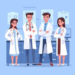 Flat illustration design of a doctor and several medical personnel