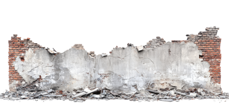 Destroyed brick wall cut out