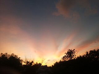 Beautiful sunrise with sindoro mountain view