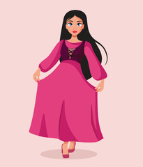 Beautiful Medieval Princess in a Pink Dress Vector Cartoon Illustration. Pretty noble lady having good manners and elegance 
