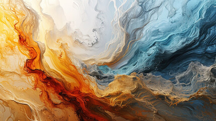 Fluid Paint Blue With Gold Marble Ink Abstract Art Background