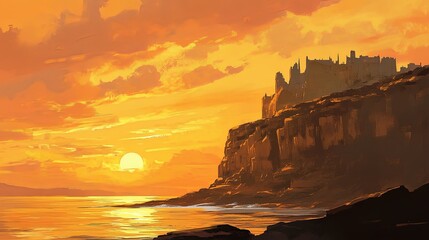 Golden Sunset Over Ancient City Cliffs