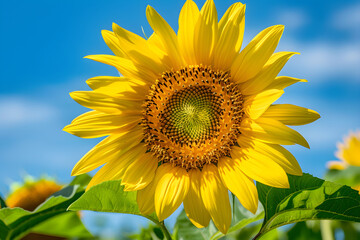 Radiant Sunflower Standing Tall Under the Clear Blue Sky, Symbolizing Growth and Positivity