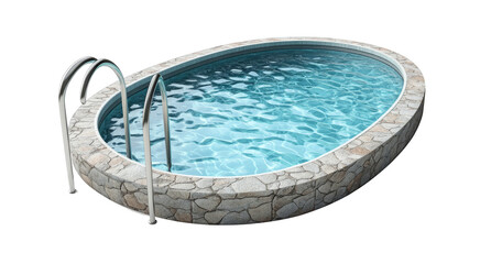 Oval swimming pool with concrete deck and metal ladder, cut out