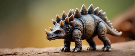 Fototapeta premium Spiky Dinosaur Toy on Brown Surface with Blurred Background
