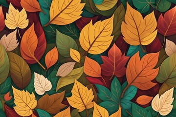 Autumn Leaves Seamless Pattern, Illustration of Colorful Maple Leaves for Nature-Inspired Design