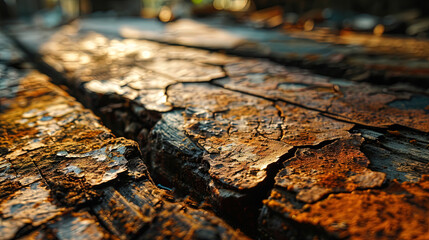 Old Damaged and Cracked Wooden Floor Texture Blurry Background