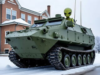 Green Tracked APC Armored Personnel Carrier Heavy Machinery Alien Driver