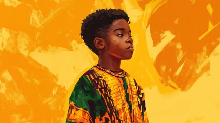 Fototapeta premium Portrait of a Young Boy in a Colorful Shirt