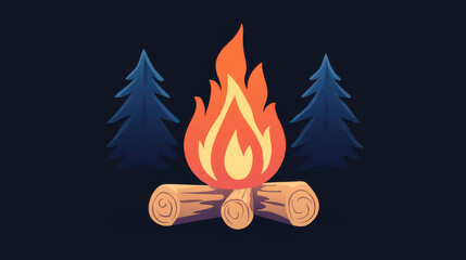 Discover a retro campfire logo with a vintage touch, set against a sleek black background, perfect for your brand.