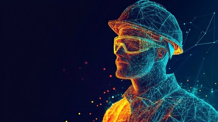 Construction Engineer Man Wearing a Yellow Uniform, Glasses, and White Safety Helmet. Architect in Hard Hat. Isolated Polygonal Vector Illustration on White Background. Modern Geometrical Style. 